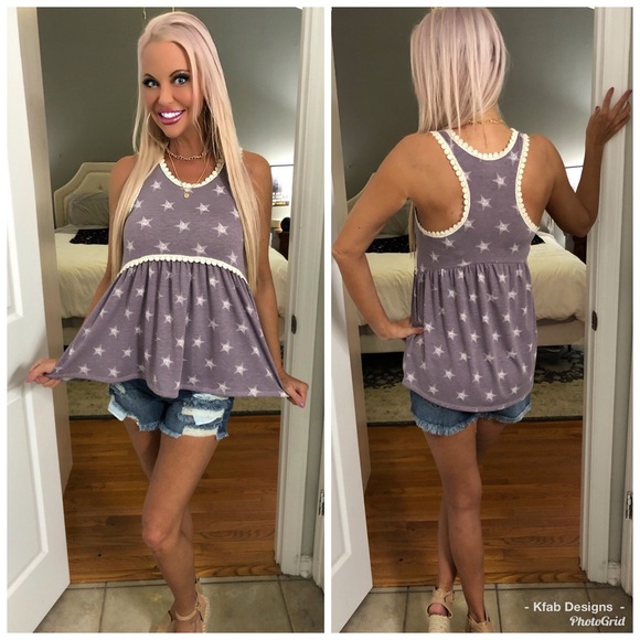 💗LAST 1! Star 🌟 Lavender Ruffle Bottom Tank! - Picture 5 of 7